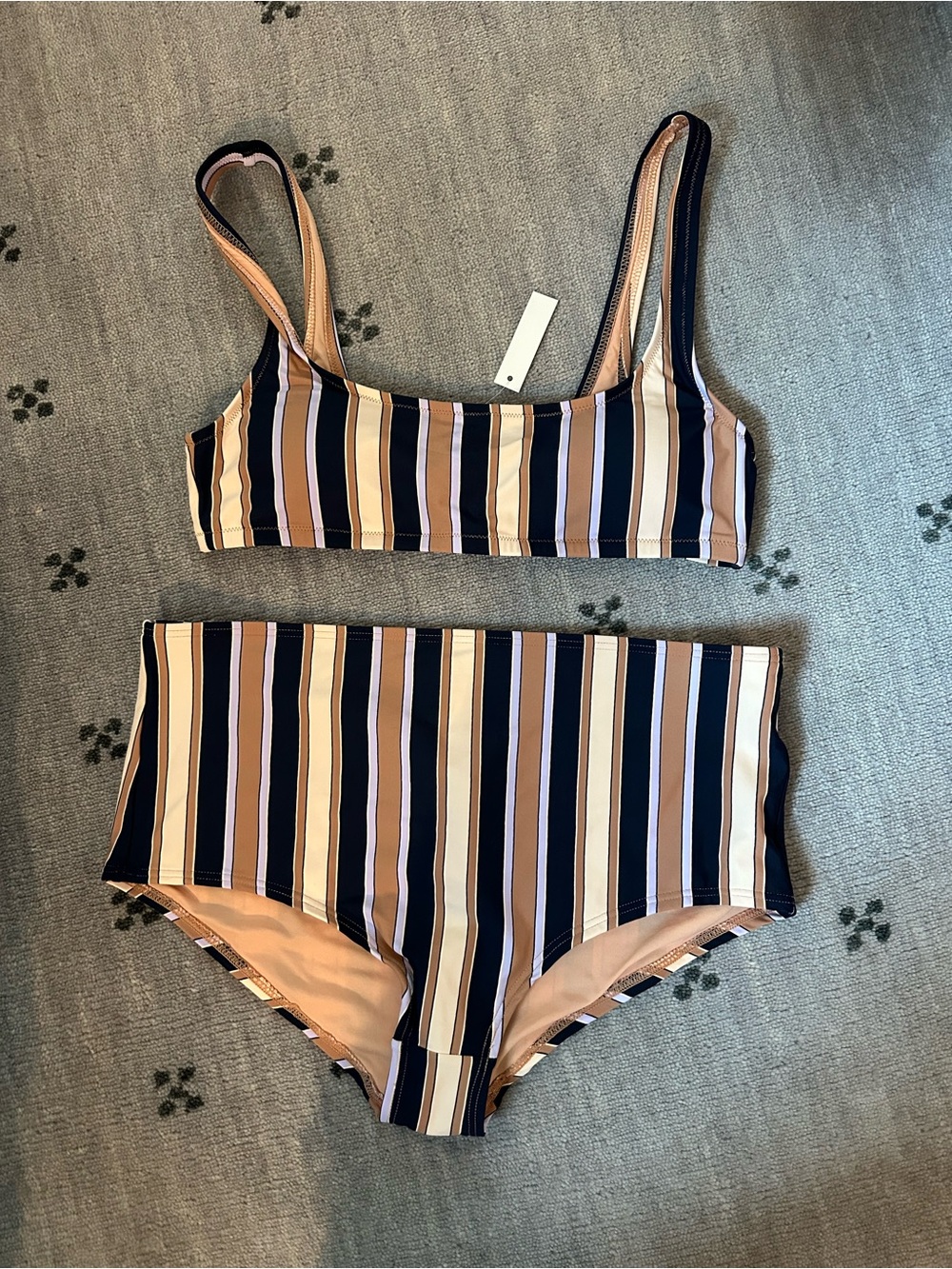 Madewell Striped Bikini Set in Navy, Beige, Tan